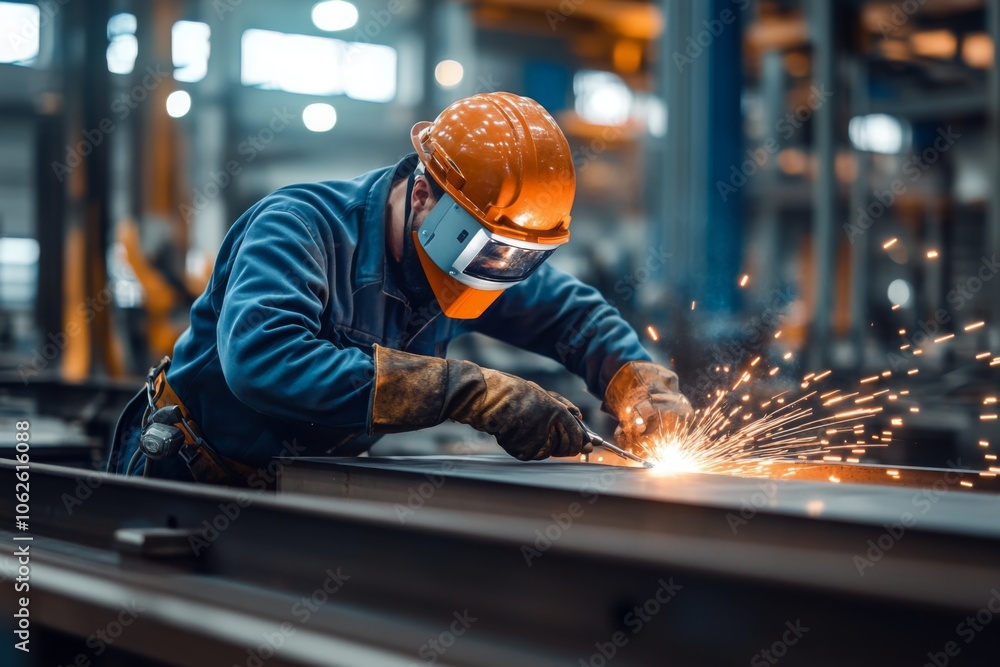 Skilled Welder at Work in Industrial Setting Skilled Welder at Work in Industrial Setting