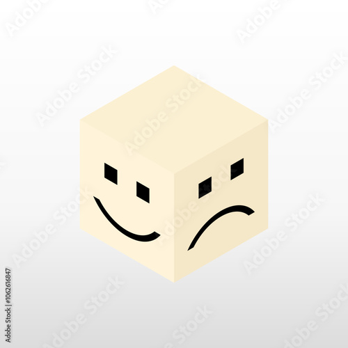 Illustration vector graphic of smile and sad expression on cube.