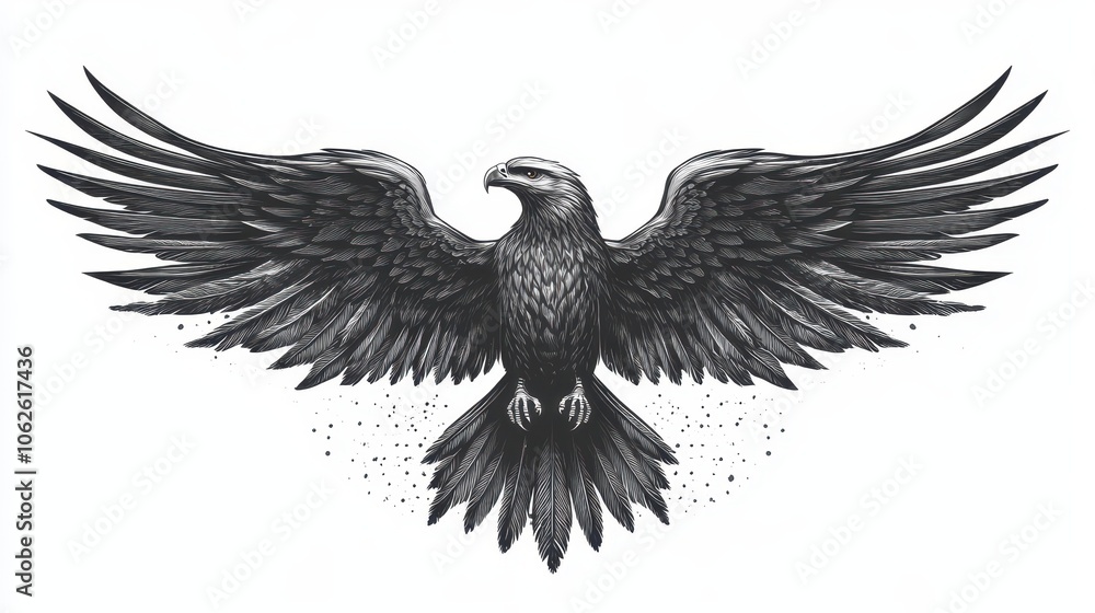 Obraz premium Black Silhouette of a Majestic Bird of Prey on White Background