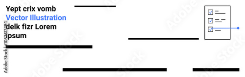 Stylized text blocks and horizontal lines with a digital checklist featuring checkboxes. Ideal for task management, project planning, to-do lists, productivity apps, digital note-taking, workflow