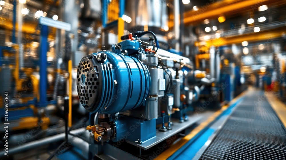 Large industrial air compressor is operating and supplying compressed air to a modern factory Large industrial air compressor is operating and supplying compressed air to a modern factory