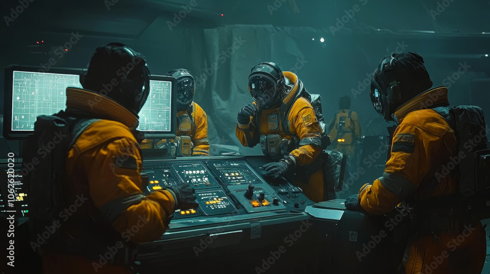 Space Miners: Futuristic Control Panel, Sci-Fi Team, 3D Render Space Miners: Futuristic Control Panel, Sci-Fi Team, 3D Render
