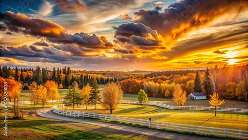 Stunning Long Exposure View of Whitemud Equestrian Park at Sunset in Fall Season - Vibrant Autumn Colors, Serene Landscape, Tranquil Nature Scene, Equestrian Beauty photo