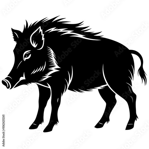 Wild Boar Silhouette: A powerful and striking black and white silhouette of a wild boar, capturing its strength and primal nature. Perfect for projects related to nature, wildlife, hunting, and more.