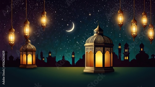 Background design with ramadan theme, with illustrations lanterns