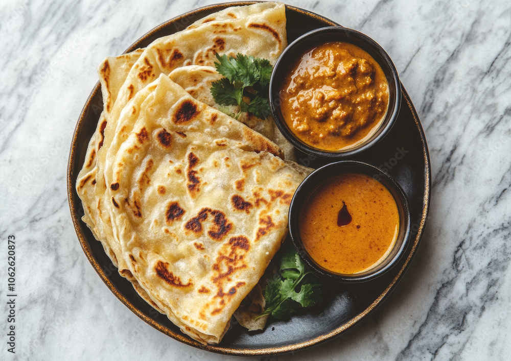 Roti Canai A Plate of Crispy Layers Served with Flavorful Accompaniments Roti Canai A Plate of Crispy Layers Served with Flavorful Accompaniments