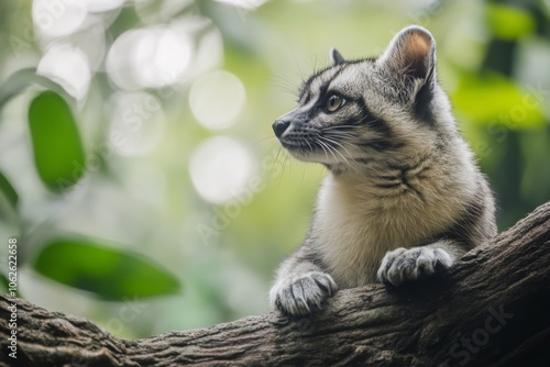 Curious Civet Cat Perched on Tree Branch