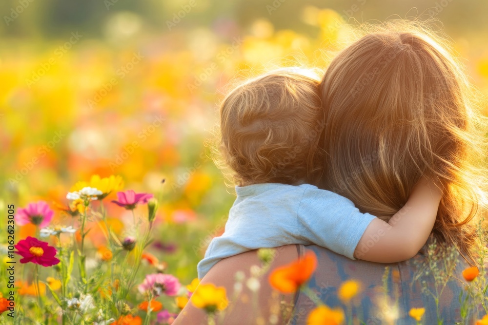 Tender Embrace of a Mother and Child in Nature Tender Embrace of a Mother and Child in Nature