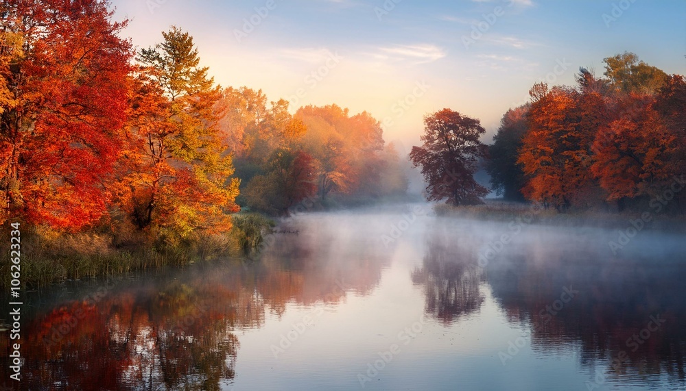 Misty Autumn River Reflection Misty Autumn River Reflection