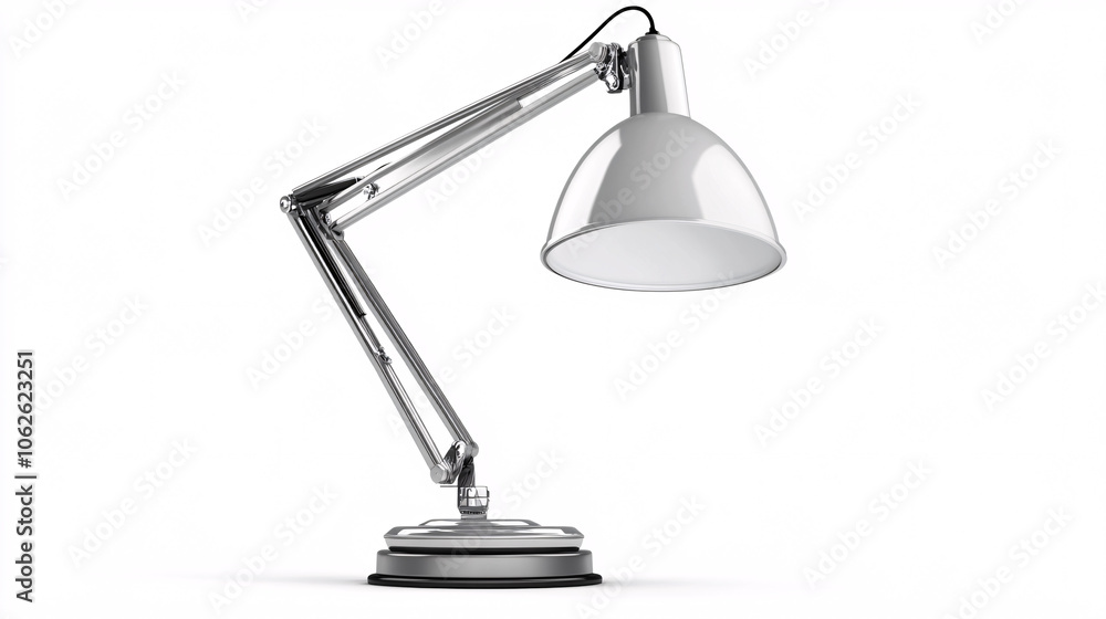modern desk lamp with silver finish and white shade 3d render isolated on white background modern desk lamp with silver finish and white shade 3d render isolated on white background
