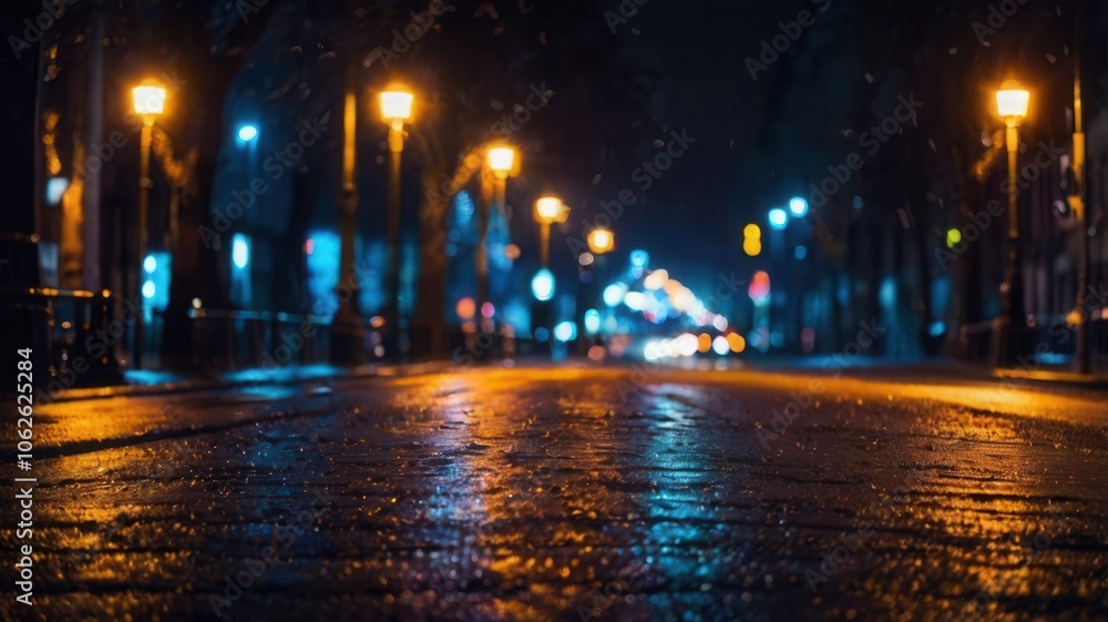 A night city bokeh background with colorful streetlights, softly glowing in the dark A night city bokeh background with colorful streetlights, softly glowing in the dark