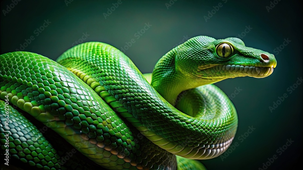 Green snake resting on dark green background, snake, reptile, green, scales, slithery, wildlife, nature, animal Green snake resting on dark green background, snake, reptile, green, scales, slithery, wildlife, nature, animal