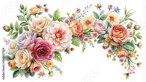 Aerial vintage watercolor flower on white background