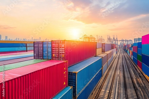 Vibrant Shipping Containers at Sunset photo