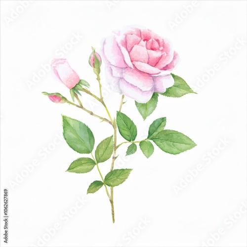 watercolor rose brach isolated on white