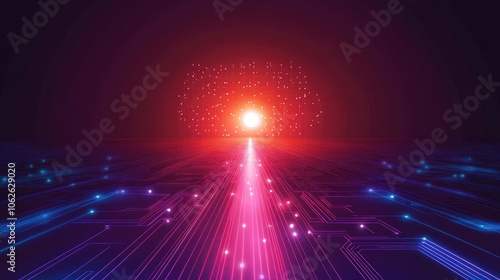 A digital path made of glowing circuit lines  leading to a bright focus point  symbolizing tech strategy.