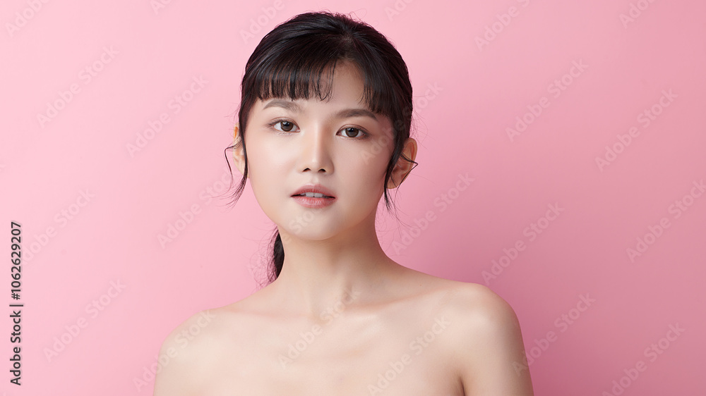 Beautiful young asian woman with clean fresh skin on pink background, Face care, Facial treatment, Cosmetology, beauty and spa, Asian women portrait. Beautiful young asian woman with clean fresh skin on pink background, Face care, Facial treatment, Cosmetology, beauty and spa, Asian women portrait.