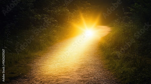 A path made of light beams leading to a bright destination, symbolizing strategic business growth.