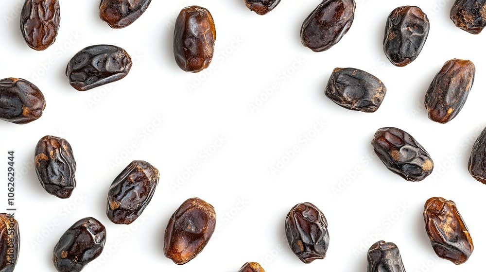 Top view of dried Chinese dates, isolated on white, nutritious and rich color Top view of dried Chinese dates, isolated on white, nutritious and rich color