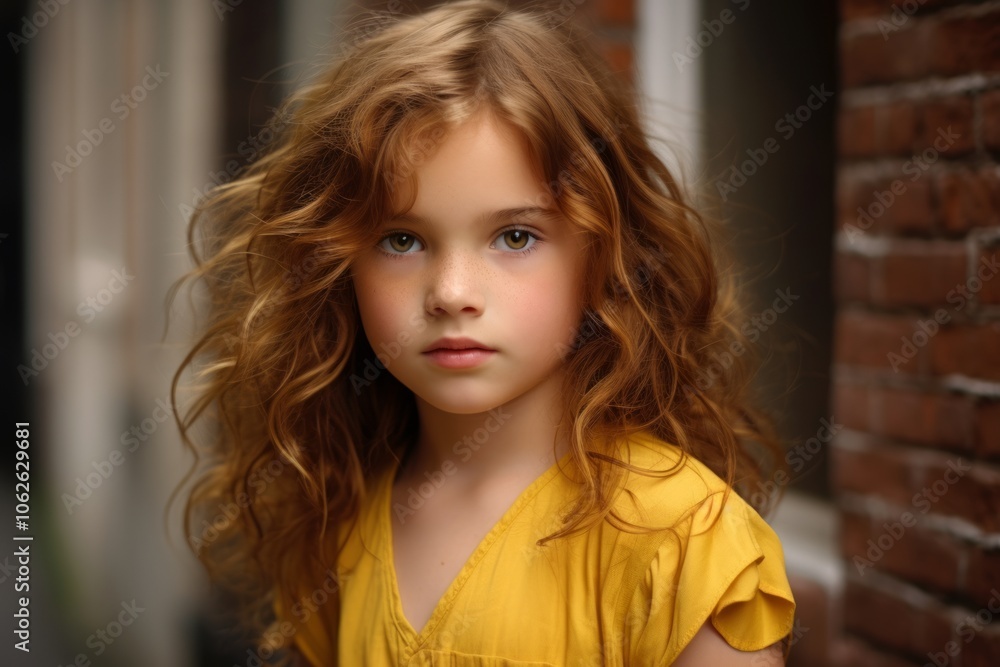 Portrait of a beautiful little girl with curly hair in a yellow dress Portrait of a beautiful little girl with curly hair in a yellow dress