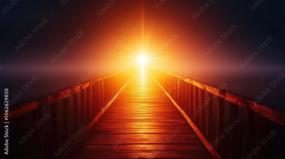 An illuminated bridge extending into a point of light, showing a successful business journey. An illuminated bridge extending into a point of light, showing a successful business journey.