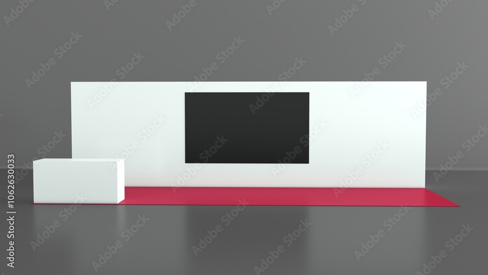 Exhibition stand mockup and flat used for branding and corporate identity. Empty stand or booth in a tradeshow. 3d render exhibition mockup. Virtual exhibition. Exhibition stand mockup and flat used for branding and corporate identity. Empty stand or booth in a tradeshow. 3d render exhibition mockup. Virtual exhibition.