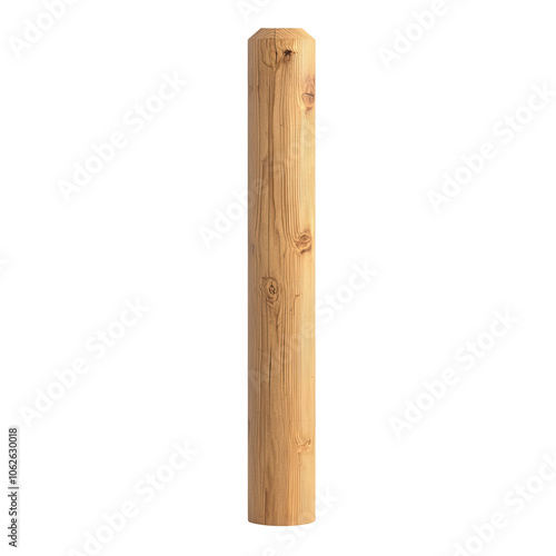Obraz na płótnie A vertical, natural wooden log with a smooth surface, showcasing the beauty of wood grain against a white background. transparent background w salonie