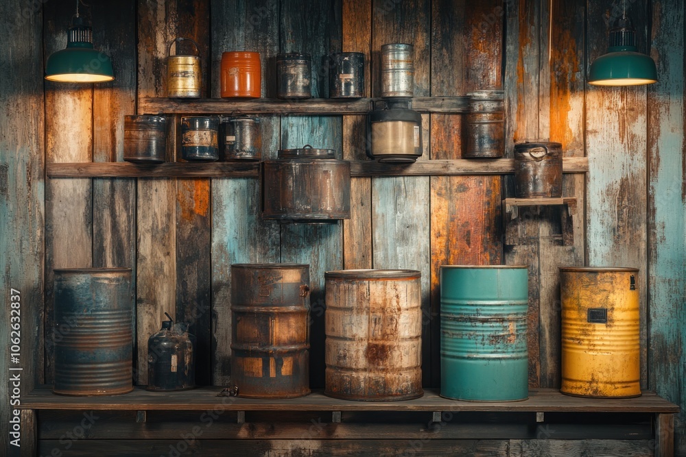 Naklejka premium Vintage Barrels and Containers