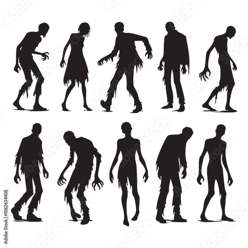 Silhouette set of zombie on white background