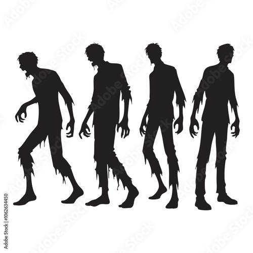 Silhouette set of zombie on white background