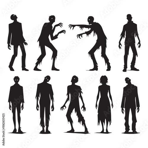 Silhouette set of zombie on white background