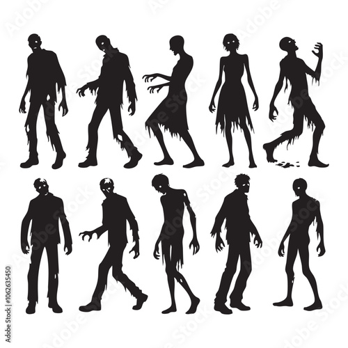 Silhouette set of zombie on white background