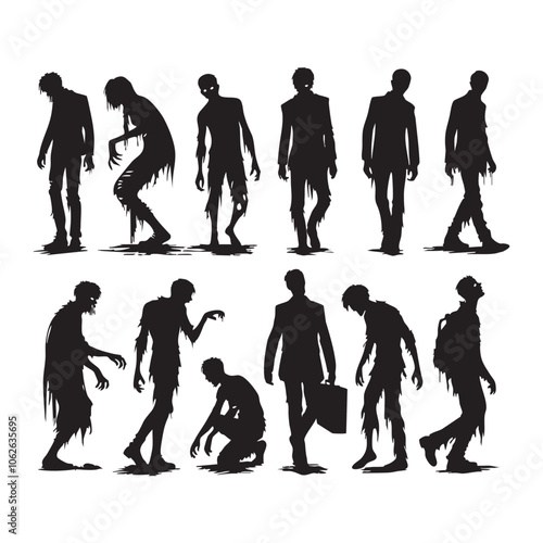 Silhouette set of zombie on white background