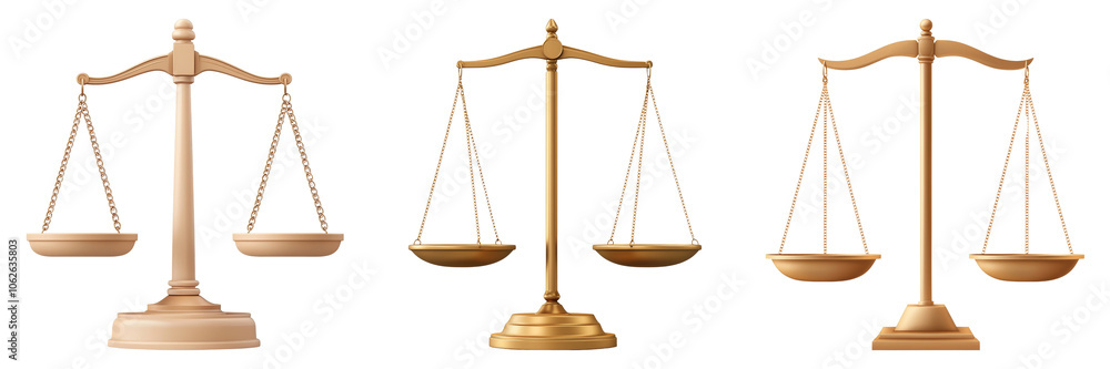 Three Elegant Scales of Justice Representing Balance and Fairness in Society Three Elegant Scales of Justice Representing Balance and Fairness in Society