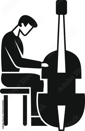 Professional musician playing contrabass sitting on a stool