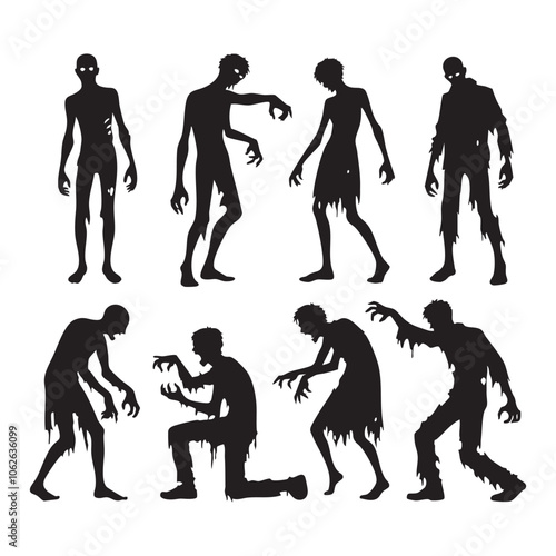Silhouette set of zombie on white background