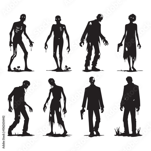 Silhouette set of zombie on white background