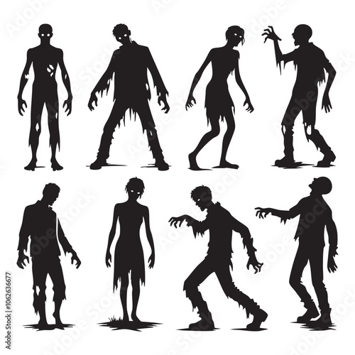 Silhouette set of zombie on white background