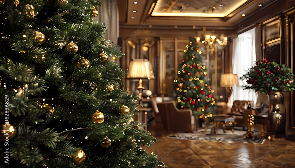 Luxury living room interior decorated with chic Christmas tree. Luxury living room interior decorated with chic Christmas tree.
