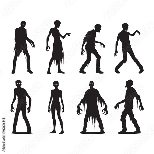 Silhouette set of zombie on white background