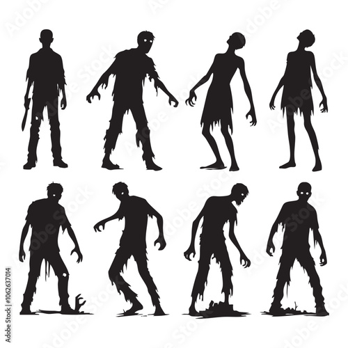 Silhouette set of zombie on white background