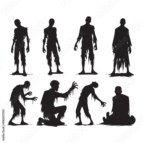 Silhouette set of zombie on white background