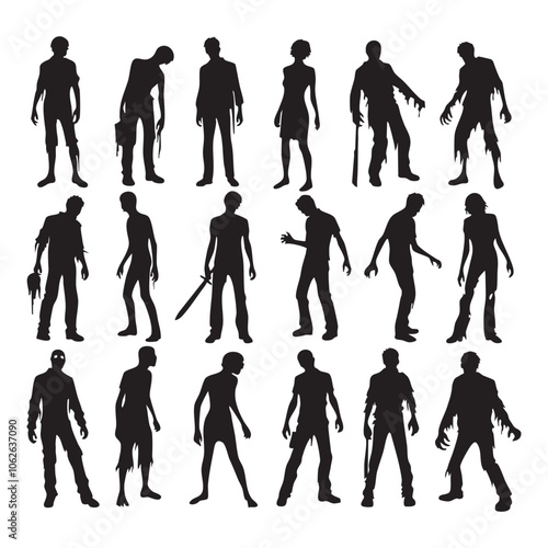 Silhouette set of zombie on white background