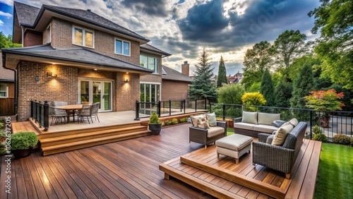 Luxurious backyard deck of custom-built home in suburban Toronto, luxury, deck, custom-built, house, suburbs, Toronto