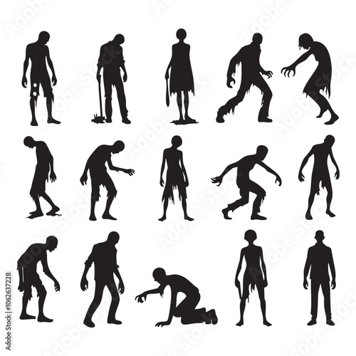 Silhouette set of zombie on white background