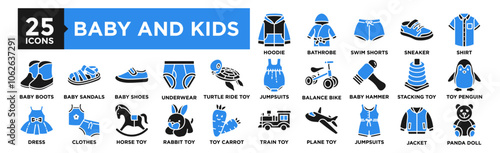 Baby and Kids icon collection set. Containing design baby, child, kid, childhood, little, cute, girl	