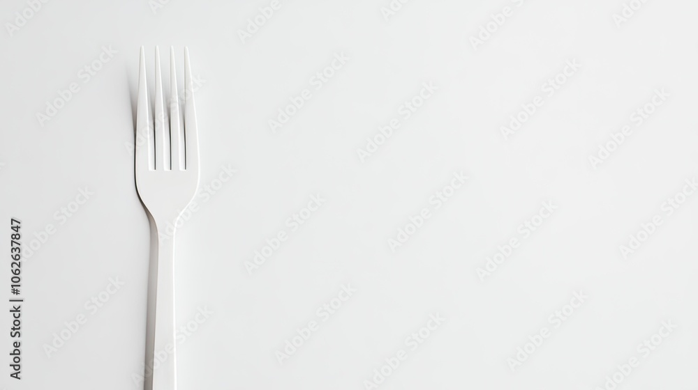 White plastic fork against a plain white background, offering a minimalist and straightforward design for stock imagery. White plastic fork against a plain white background, offering a minimalist and straightforward design for stock imagery.