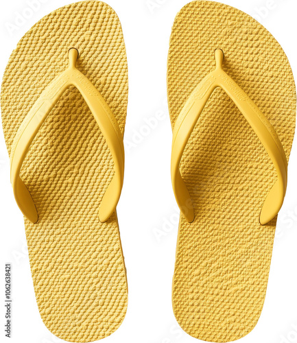 Yellow flip flops on transparent background, fashion and summer concept photo