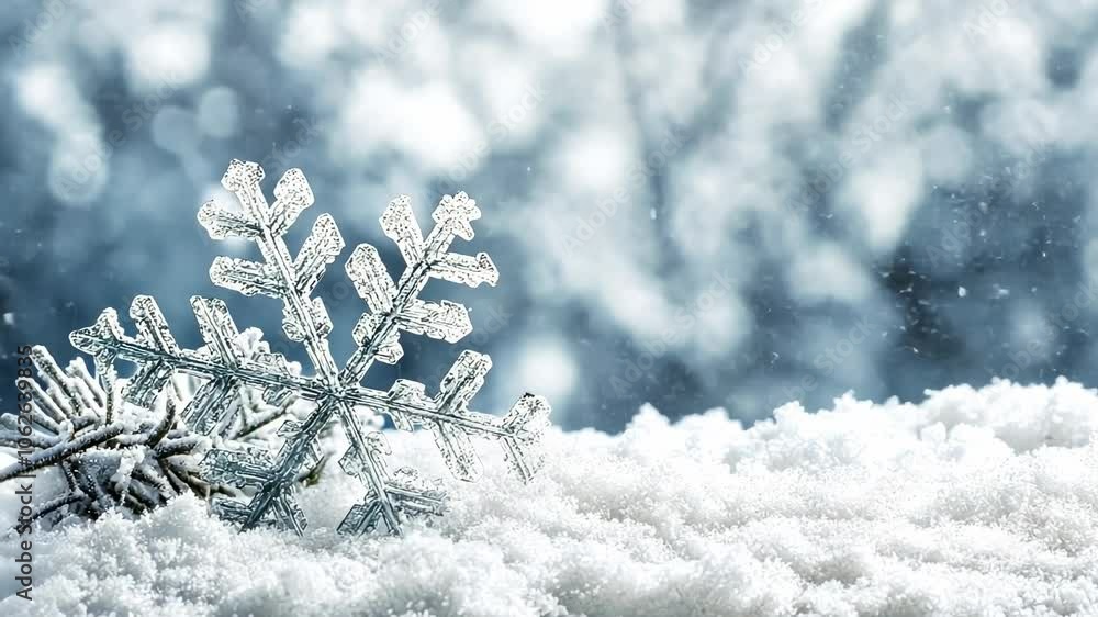 Snowflake on Snowy Ground, winter, ice, cold, frozen, crystal Snowflake on Snowy Ground, winter, ice, cold, frozen, crystal