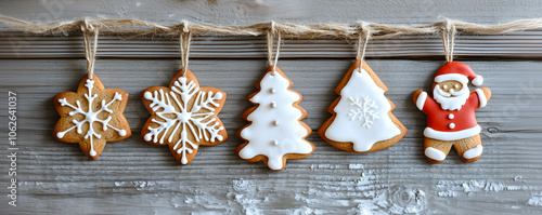 Christmas gingerbread cookies on wooden background , holiday celebration wallpaper photo